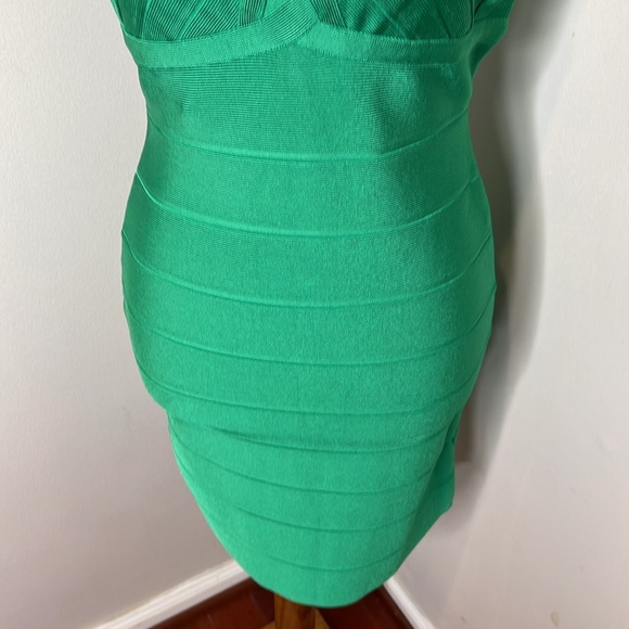 NWT Herve Leger X Front Halter Cross Neck Dress Bodycon Bandage Green Opal - Picture 7 of 11
